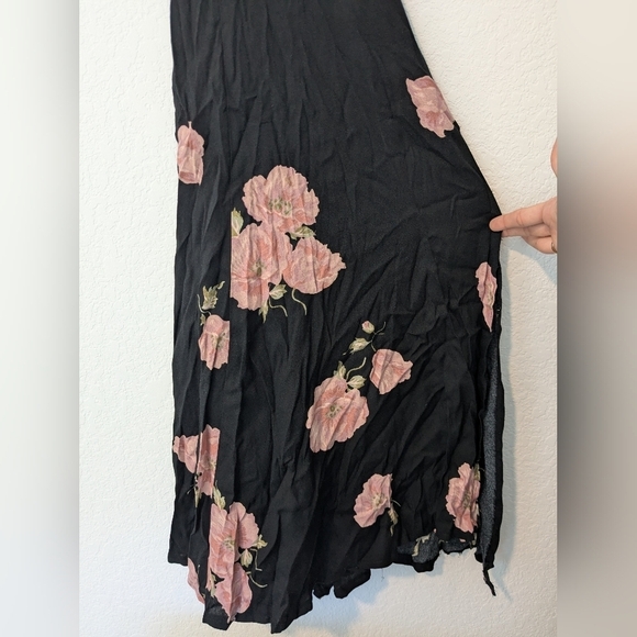 Reformation Black Pink Floral Sleeveless Criss Cross Open Back Slit Myrtle Dress - Picture 8 of 11